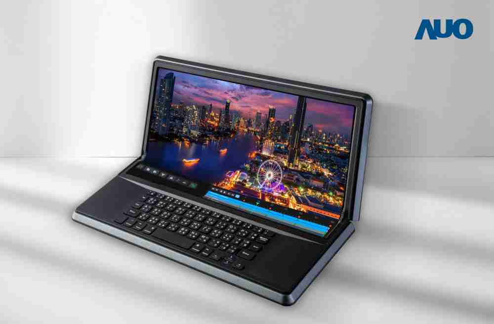 EBpay14.6吋Micro LED折迭显示屏幕，，，搭配半径4mm的弯折绞炼，，以及高画素、、高亮度、、、高对比度的显示技术特点，，即便在大视角下仍保有绝佳色相与亮度